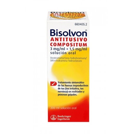 BISOLVON ANTITUSIVO COMPOSITUM 3 MG/ML + 1,5 MG/ML SOLUCION ORAL , 1 FRASCO DE 200 ML