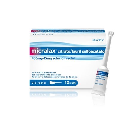 MICRALAX CITRATO/LAURIL SULFOACETATO 450 MG/45 MG SOLUCION RECTAL , 12 ENEMAS